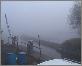 Die Tankstelle in der schmalen Einfahrt zur Marina von Shannon Castle Line (im Hintergrund der im Nebel liegende Lough Derg).